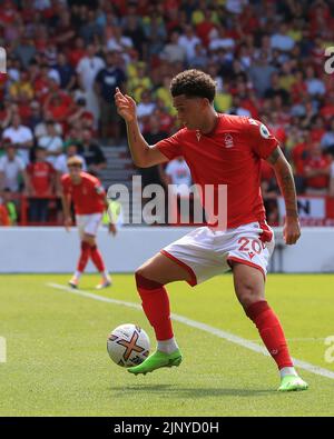 Nottingham, Regno Unito. 14th agosto 2022; il City Ground, Nottingham, Nottinghamshire, Inghilterra; Premier League football, Nottingham Forest contro West Ham : Brennan Johnson di Nottingham Forest Credit: Action Plus Sports Images/Alamy Live News Foto Stock