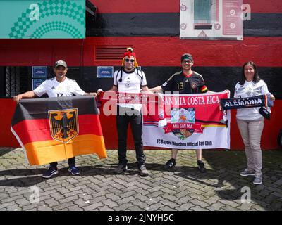 Alajuela, Costa Rica. 13th ago, 2022. Alajuela, Costa Rica, 13th 2022 agosto: Tifosi della Germania durante la Coppa del mondo di donne FIFA U20 Costa Rica 2022 partita di calcio tra la Germania e la Nuova Zelanda a Morera Soto ad Alajuela, Costa Rica. (Daniela Porcelli/SPP) Credit: SPP Sport Press Photo. /Alamy Live News Foto Stock