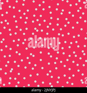 Motivo senza cuciture a punti Polka. Astratto casuale volando coriandoli colorati. Stampa di tendenza in rosso e bianco per tessuti, tessuti, carta da regalo Illustrazione Vettoriale