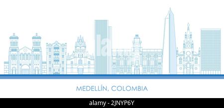 Contorno panorama della città di Medellin, Colombia - illustrazione vettoriale Illustrazione Vettoriale