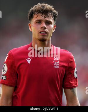 Nottingham, Regno Unito. 14th ago, 2022. Neco Williams della Foresta di Nottingham durante la partita della Premier League al City Ground di Nottingham. Il credito per le immagini dovrebbe essere: Andrew Yates/Sportimage Credit: Sportimage/Alamy Live News Foto Stock