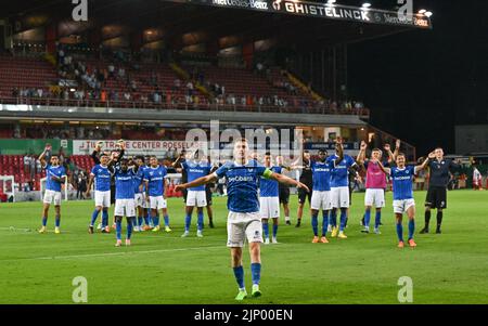 Bryan Heynen di Genk festeggia dopo aver vinto una partita di calcio tra SV Zulte-Waregem e KRC Genk, domenica 14 agosto 2022 a Waregem, il giorno 4 della prima divisione del campionato belga della 'Jupiler Pro League' del 2022-2023. FOTO DI BELGA DAVID CATRY Foto Stock