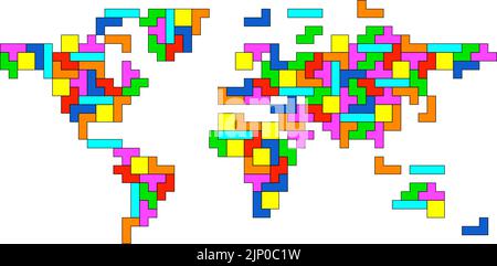 Mappa del mondo vettoriale blocchi colorati Illustrazione Vettoriale