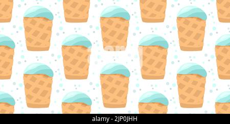 Iecream per la produzione di latte in plombard con motivo a cialde senza cuciture. Doodle sloppy stile adesivo etichetta latte estate bambini vacanza per il business fatto a mano confezione carta stampa tessuto carta parati sfondo festivo Illustrazione Vettoriale