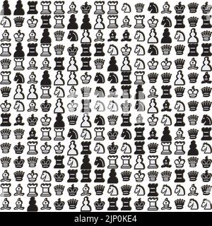 Modello con pezzi di scacchi in bianco e nero Illustrazione Vettoriale