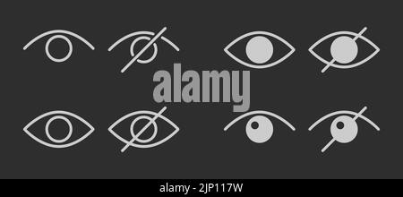 Icone di hidding password impostate. Icone per la privacy dei dati e il contrassegno del contenuto sensibile. Illustrazione vettoriale del contorno Illustrazione Vettoriale