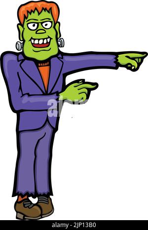 cartone animato frankenstein che punta al lato Illustrazione Vettoriale