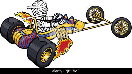 cartoon mommy racing un sarcofatus go cart Illustrazione Vettoriale