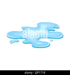 Pozza d'acqua, in stile cartoon liquido. Goccia isolata su sfondo bianco. Blu split, spruzzi sul pavimento. Illustrazione vettoriale Illustrazione Vettoriale