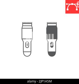 Linea e icona glifo del rifinitore, barbiere e parrucchiere, icona vettore del regolacapelli, grafica vettoriale, segno di contorno del tratto modificabile, eps 10. Illustrazione Vettoriale