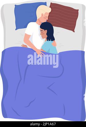 Amorevole coppia che dorme in letto semi-piatto colore caratteri vettoriali Illustrazione Vettoriale