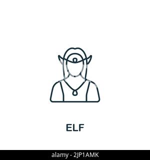 Icona Elf. Icona elemento di gioco monocromatico a linea semplice per modelli, web design e infografiche Illustrazione Vettoriale