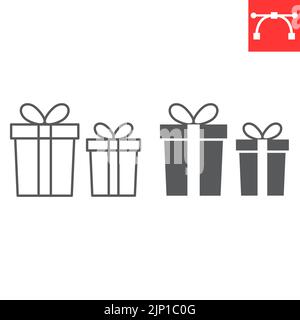 Linea di scatole regalo e icona glifo, Natale e vacanza, icona vettoriale giftbox, grafica vettoriale, segno di contorno del tratto modificabile, eps 10. Illustrazione Vettoriale