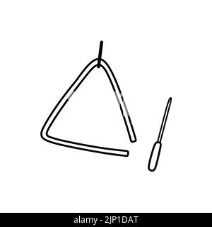 Strumento musicale triangolare isolato su sfondo bianco. Disegno vettoriale a mano in stile doodle. Perfetto per carte, decorazioni, logo, disegni vari. Illustrazione Vettoriale