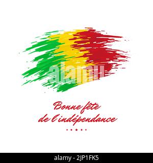 Settembre 22, giorno di indipendenza mali, modello vettoriale. Bandiera del Mali dipinta con pennellate su sfondo chiaro. Festa nazionale. Biglietto d'auguri Illustrazione Vettoriale