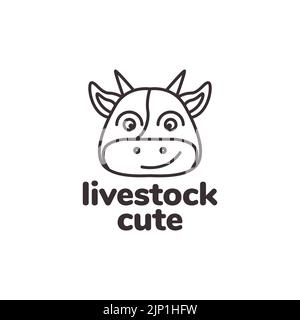cartoon faccia vacca carino logo design Illustrazione Vettoriale
