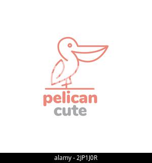 linea arte piccolo pelican logo design Illustrazione Vettoriale