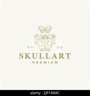 arte fiori cranio e logo farfalla design Illustrazione Vettoriale
