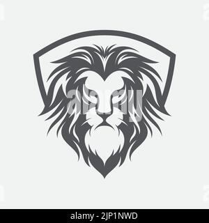 Silhouette Lion testa logo vettore con scudo. Illustrazione vettoriale EPS.8 EPS.10 Illustrazione Vettoriale