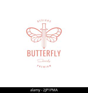 farfalla hippster con logo di spada design Illustrazione Vettoriale