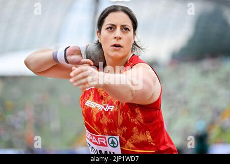 Monaco, Germania. 15th ago, 2022. MUNCHEN, GERMANIA - 15 AGOSTO: Maria Belen Toimil di Spagna in gara nel Women's Shot messo ai Campionati europei Monaco 2022 all'Olympiastadion il 15 agosto 2022 a Monaco, Germania (Foto di Andy Astfalck/BSR Agency) Credit: Orange Pics BV/Alamy Live News Foto Stock