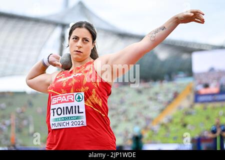 Monaco, Germania. 15th ago, 2022. MUNCHEN, GERMANIA - 15 AGOSTO: Maria Belen Toimil di Spagna in gara nel Women's Shot messo ai Campionati europei Monaco 2022 all'Olympiastadion il 15 agosto 2022 a Monaco, Germania (Foto di Andy Astfalck/BSR Agency) Credit: Orange Pics BV/Alamy Live News Foto Stock