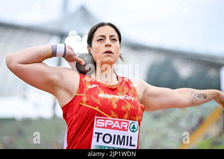 Monaco, Germania. 15th ago, 2022. MUNCHEN, GERMANIA - 15 AGOSTO: Maria Belen Toimil di Spagna in gara nel Women's Shot messo ai Campionati europei Monaco 2022 all'Olympiastadion il 15 agosto 2022 a Monaco, Germania (Foto di Andy Astfalck/BSR Agency) Credit: Orange Pics BV/Alamy Live News Foto Stock