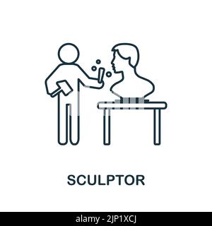Icona linea scultore. Icona monocromatica di contorno scultore semplice per modelli, web design e infografiche Illustrazione Vettoriale