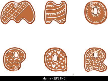 Alfabeto pan di zenzero. Design tipografico creativo del pan di zenzero. Biscotto tradizionale alfabeto decorativo. Carattere cookie Natale. Illustrazione Vettoriale