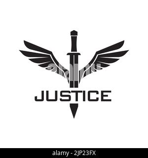 Justice spada ali logo icona vettore illustrazione modello di disegno Illustrazione Vettoriale