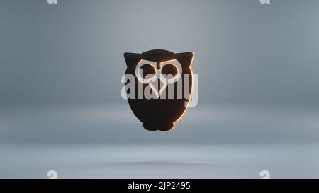 Bellissimo Halloween astratto, GUFO nero con simbolo di luce arancione su sfondo blu. illustrazione del rendering 3d. Motivo di sfondo per il disegno. Hal Foto Stock