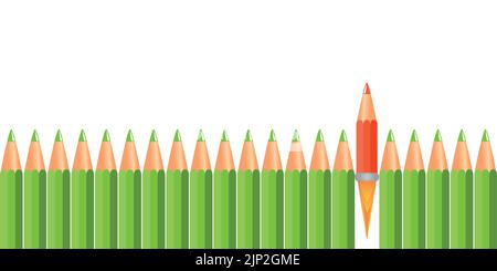 le matite di colore verde e rosso sono concetti diversi su sfondo bianco Illustrazione Vettoriale