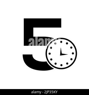 Modello vettoriale per il logo dell'orologio Letter 5 Illustrazione Vettoriale