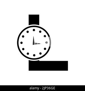 Modello vettoriale con logo e orologio Letter L Illustrazione Vettoriale