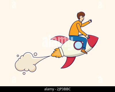Un volo in su sul razzo isolato su sfondo beige - concetto di avvio di business di successo Illustrazione Vettoriale