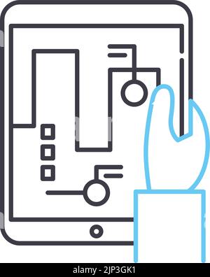icona della linea di città della realtà aumentata, simbolo del contorno, illustrazione vettoriale, segnale concettuale Illustrazione Vettoriale
