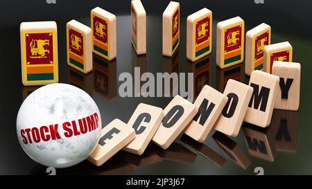 Sri Lanka e crisi delle azioni, effetto economia e domino - reazione a catena in Sri Lanka scatenata dalla crisi delle azioni che causa un crollo - blocchi economici e Sri LAN Foto Stock