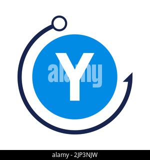 Modello di disegno del marchio di pesca della lettera Y. Logo del club di pesca sul concetto lettera Y. Illustrazione Vettoriale