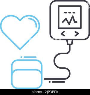 icona della linea del misuratore della pressione sanguigna, simbolo di contorno, illustrazione vettoriale, segnale concettuale Illustrazione Vettoriale