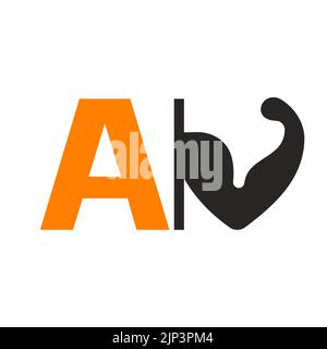 Lettera A Fitness Logo Design. Modello vettoriale per il logo di Healthy Arm Body Builder Illustrazione Vettoriale
