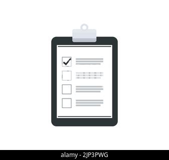 Vettore icona clipboard monocromatico. Concetto di lista di controllo e di indagine. Illustrazione Vettoriale