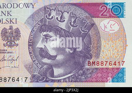 20 banconota zloty lucidata per il design Foto Stock