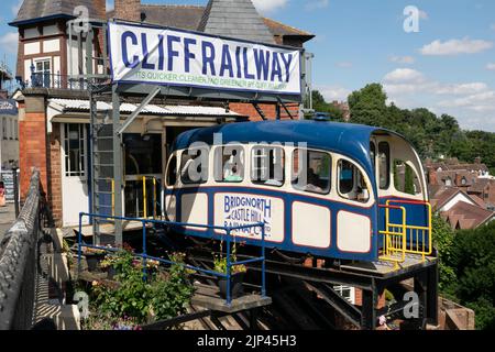 Cliff Railway stazione superiore della funicolare, Castle Hill. Bridgnorth, Regno Unito Foto Stock