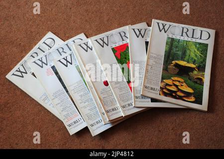 World Magazine ha trattato la natura, il paesaggio, le persone e la cultura. Soffiate tra il 1987-1991 Foto Stock