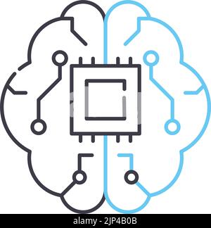 icona della linea cerebrale di intelligenza artificiale, simbolo del contorno, illustrazione vettoriale, segnale concettuale Illustrazione Vettoriale