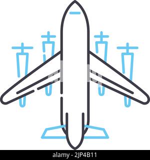icona linea velivolo, simbolo di contorno, illustrazione vettoriale, segnale concettuale Illustrazione Vettoriale