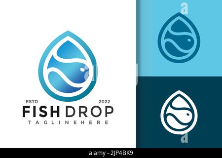 Una serie di logo Fish Drop WAVE con testo modificabile in tre colori Illustrazione Vettoriale