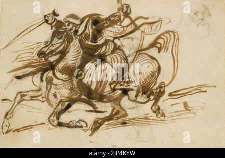 The Giaour on Horseback (recto); Studio di una donna con testa e braccia gettate indietro, e Studio della testa di un vecchio (verso). MET DR494 Foto Stock