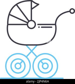 icona della linea di trasporto del bambino, simbolo di contorno, illustrazione del vettore, segno di concetto Illustrazione Vettoriale