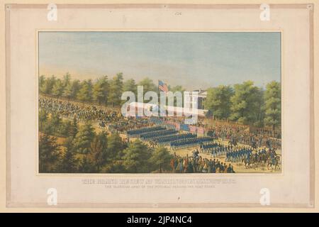 La grande recensione a Washington maggio 23th 1865 il glorioso Army of the Potomac passando la testa stand - - Lith. Di E. Sachse & Co., Boston. Foto Stock